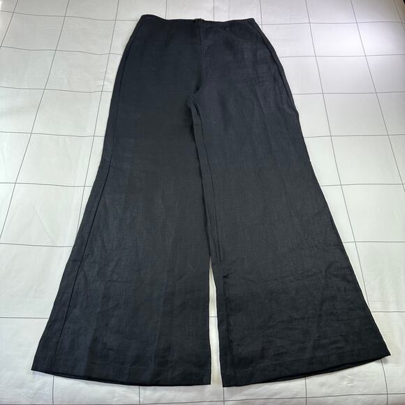 Faithfull the Brand Pants Womens 6 Black Linen Wide Leg Ottavio High Rise Zip Up - Picture 3 of 13